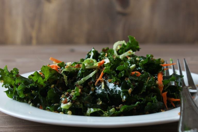 Massaged Kale Winter Salad With Crunchy Quinoa Strong Roots Nutrition